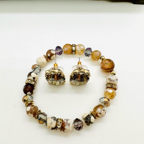 🔥 Gorgeous Smoky Crystal Earrings & Agate Bracelet - Picture 12 of 16